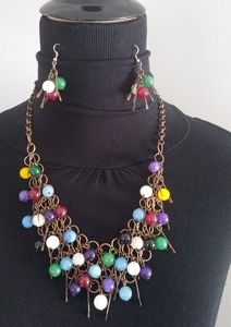 Bead and metal eclectic necklace and earring set